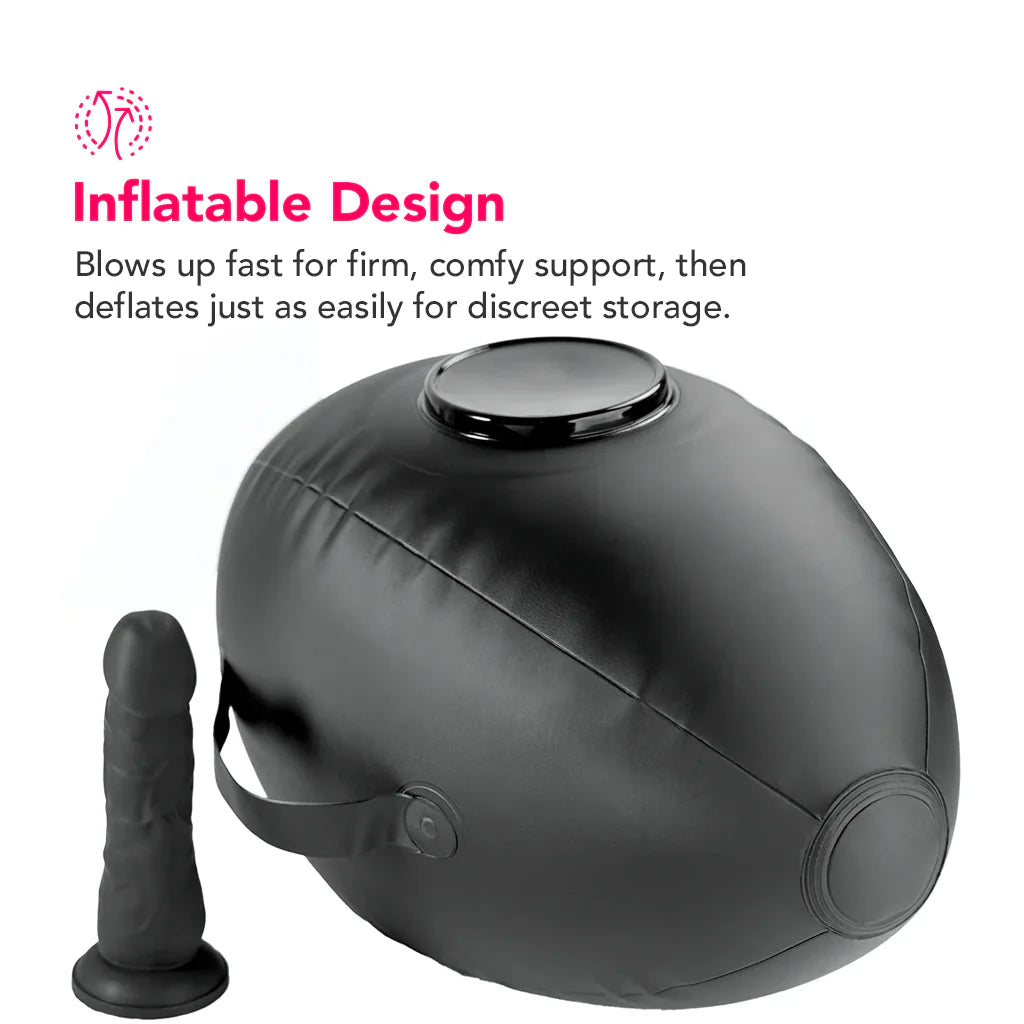 Fetish Fantasy inflatable sex position ball with attached black silicone dildo and body support straps