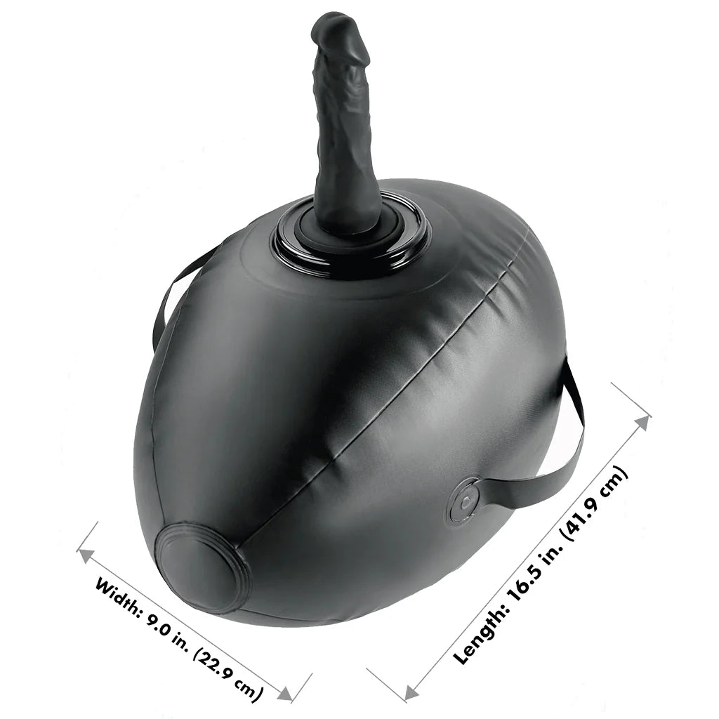 Fetish Fantasy inflatable sex position ball with attached black silicone dildo and body support straps