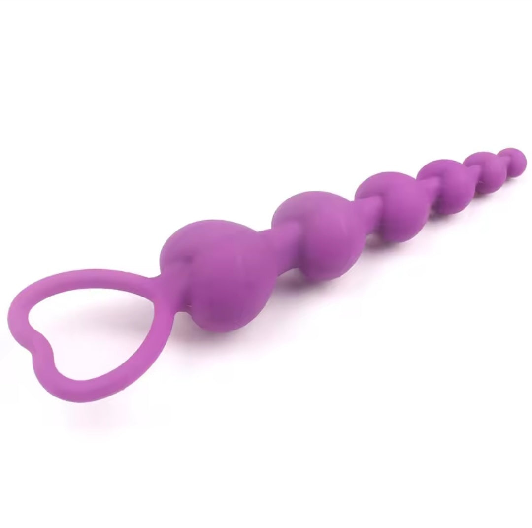 Heart-shaped silicone anal beads with graduated sizes