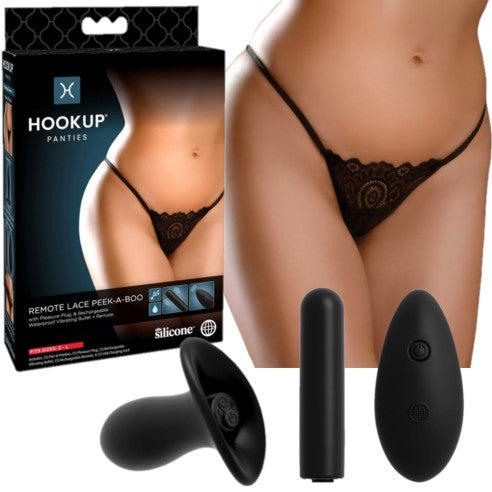 Hookup Remote Lace Peek-a-Boo Panties with Butt Plug Bullet Vibe & Remote