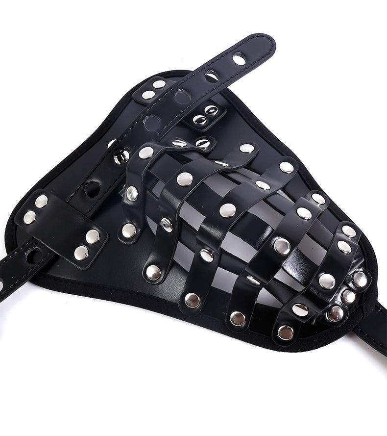 Men’s PU leather chastity belt with adjustable buckle and metal hardware