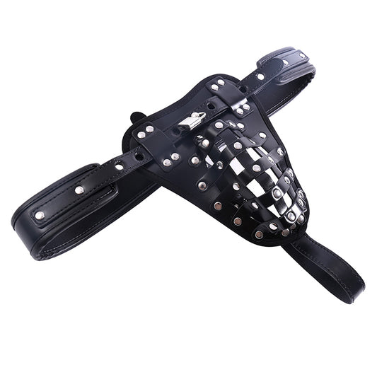 Men’s PU leather chastity belt with adjustable buckle and metal hardware
