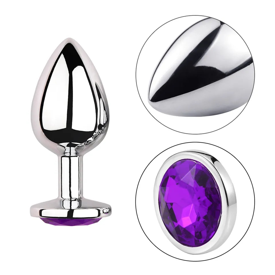 Small metal butt plug with purple gem - perfect for beginners