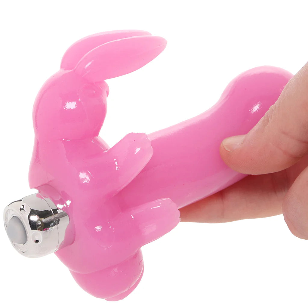 Pink Bunny Dreams rabbit vibrator with curved shaft and bunny-style clitoral stimulator for dual stimulation.