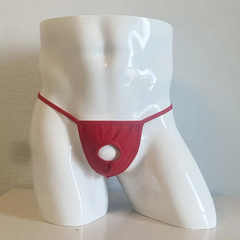 Men’s open-front g-string underwear with exposed design