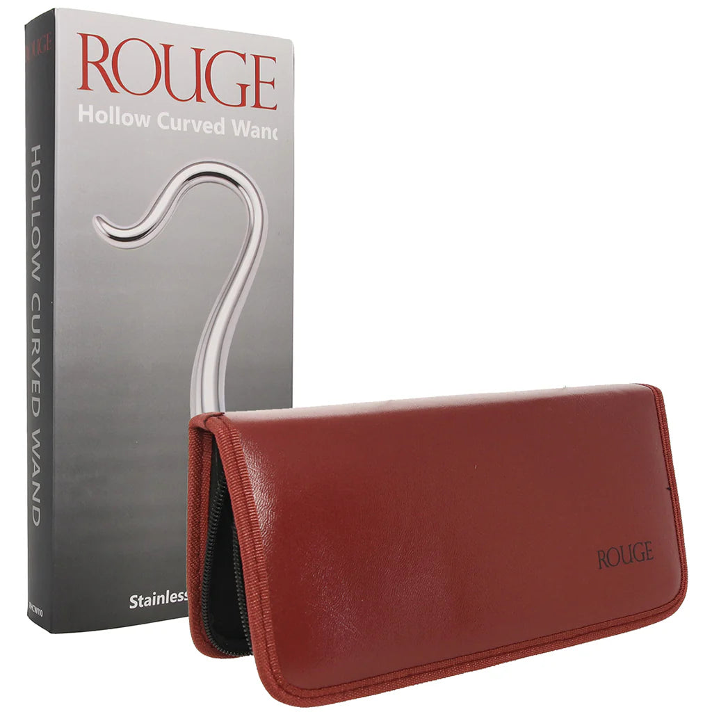 Rouge stainless steel curved wand metal massager with dual-ended design and storage case