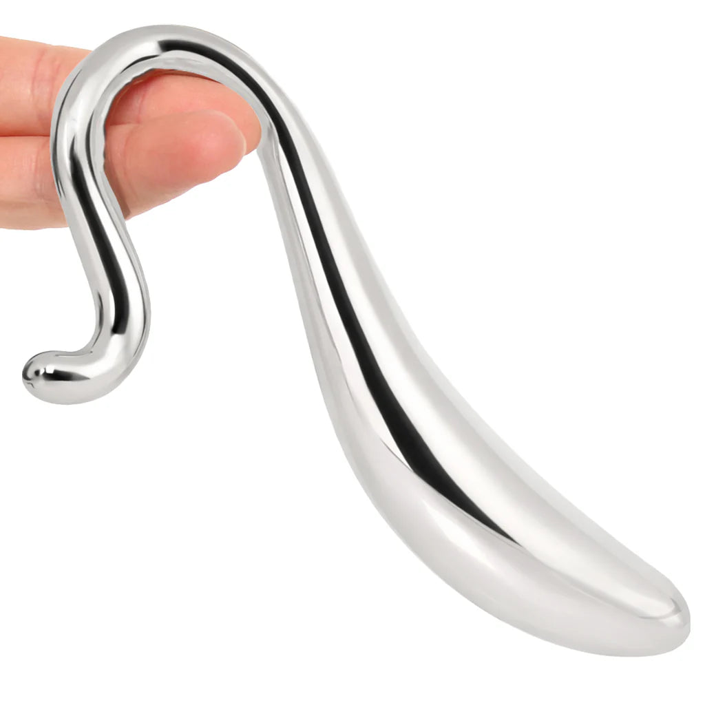 Rouge stainless steel curved wand metal massager with dual-ended design and storage case
