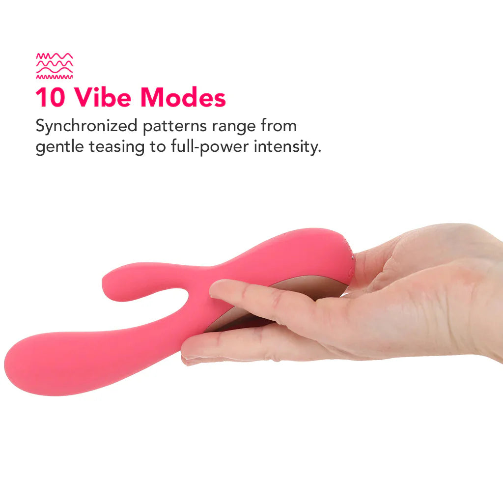 Satisfyer Mono Flex flexible app controlled silicone vibrator available in red or mauve