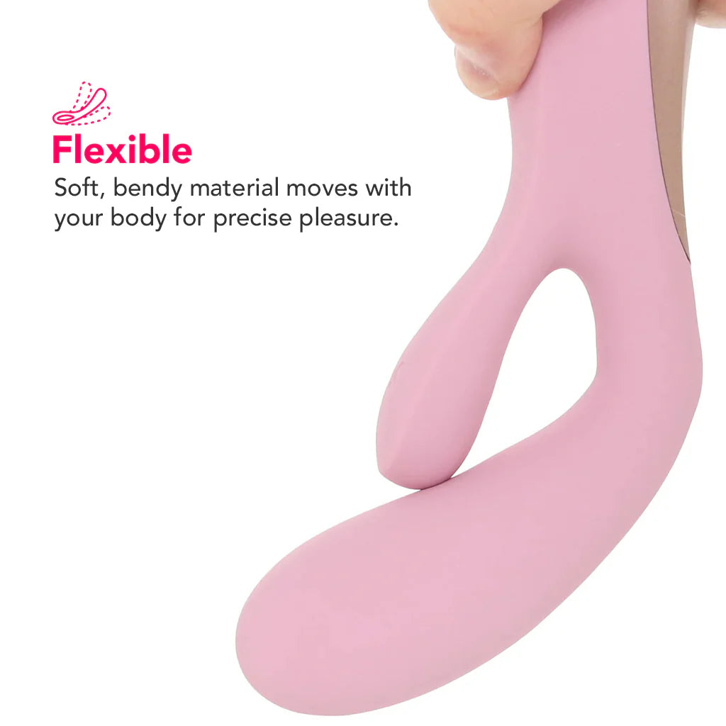 Satisfyer Mono Flex flexible app controlled silicone vibrator available in red or mauve