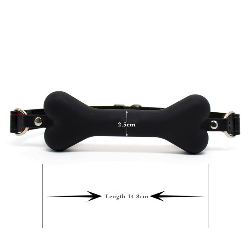 Silicone bone gag with adjustable leather straps in pink or black