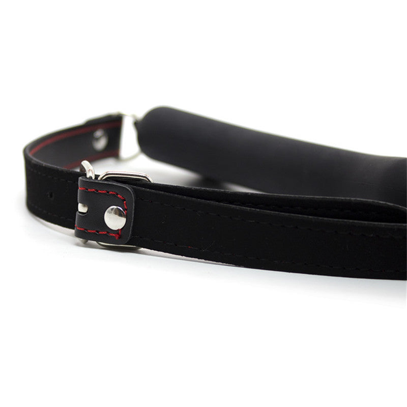 Silicone bone gag with adjustable leather straps in pink or black