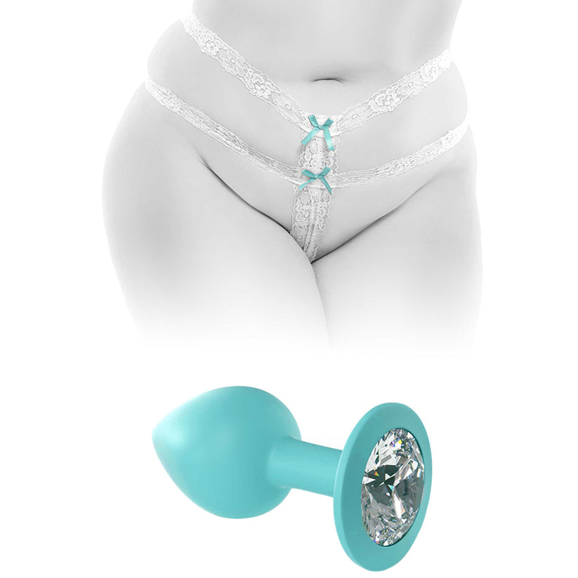Featuring a silicone butt plug with soft white lace with peek-a-boo straps and pretty satin bows, it's not only beautiful, it's also super comfortable to wear.