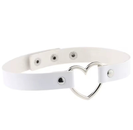 Single color PU leather choker collar with heart metal ring