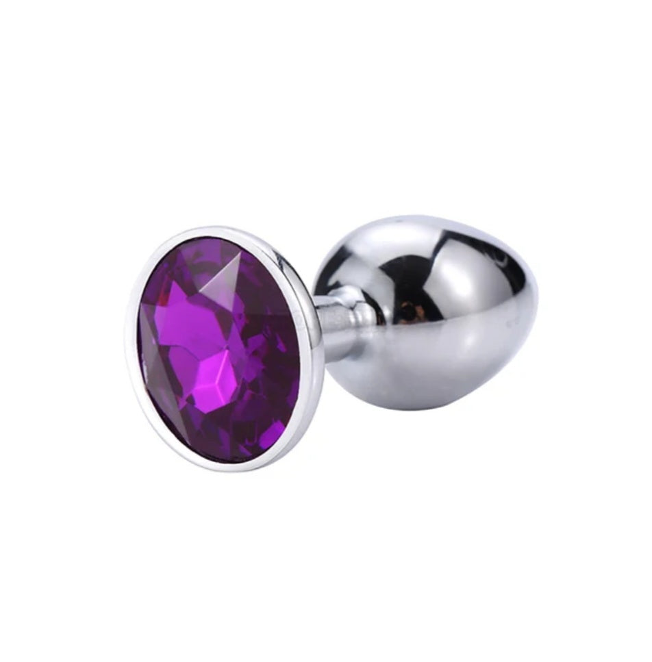 Small metal butt plug with purple gem - perfect for beginners