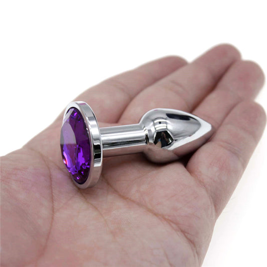 Small metal butt plug with purple gem - perfect for beginners