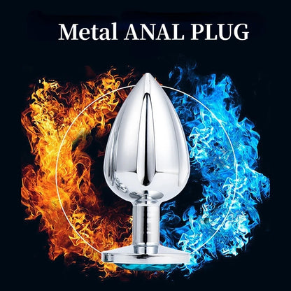 Small metal butt plug with rainbow gem - perfect for beginners