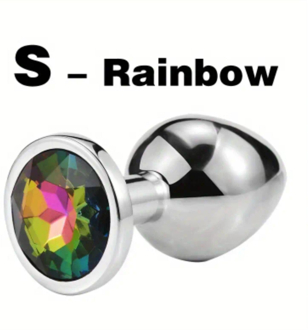 Small metal butt plug with rainbow gem - perfect for beginners