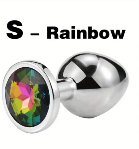 Small metal butt plug with rainbow gem - perfect for beginners