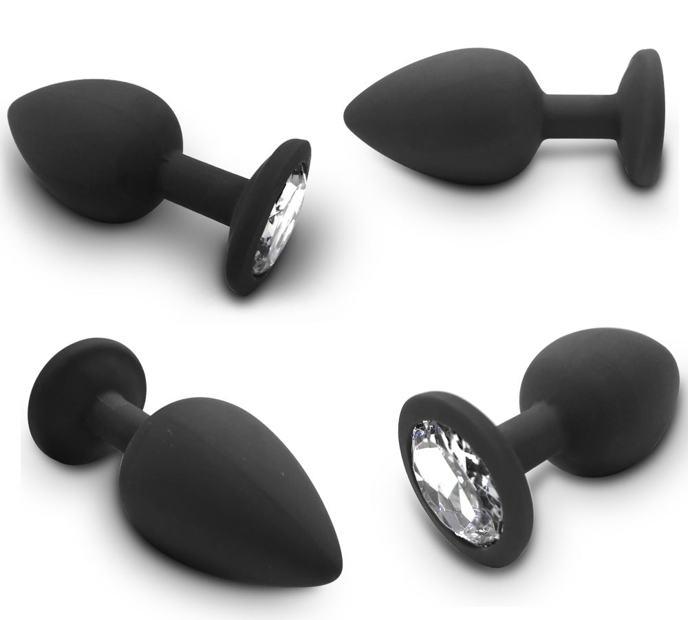 Small silicone butt plug with silver gem