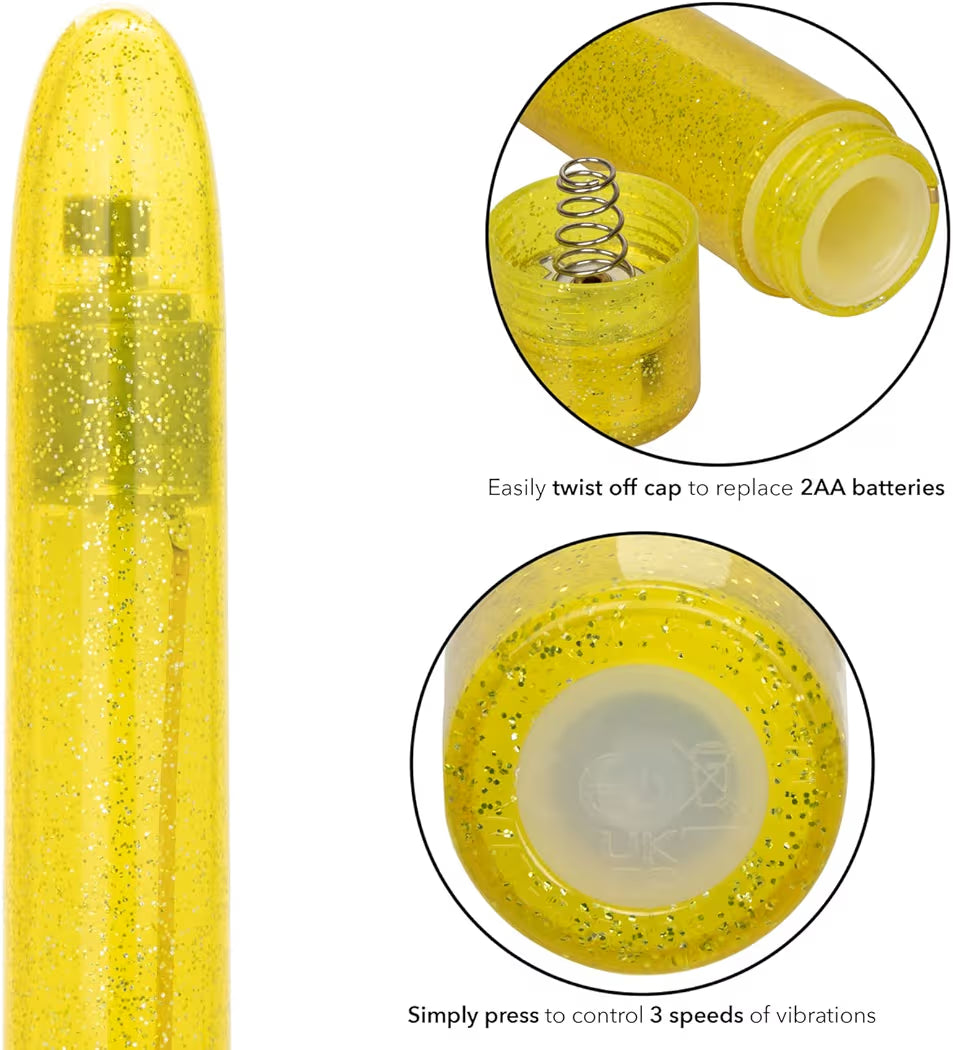 Sparkle Slim Vibe yellow glitter external massager