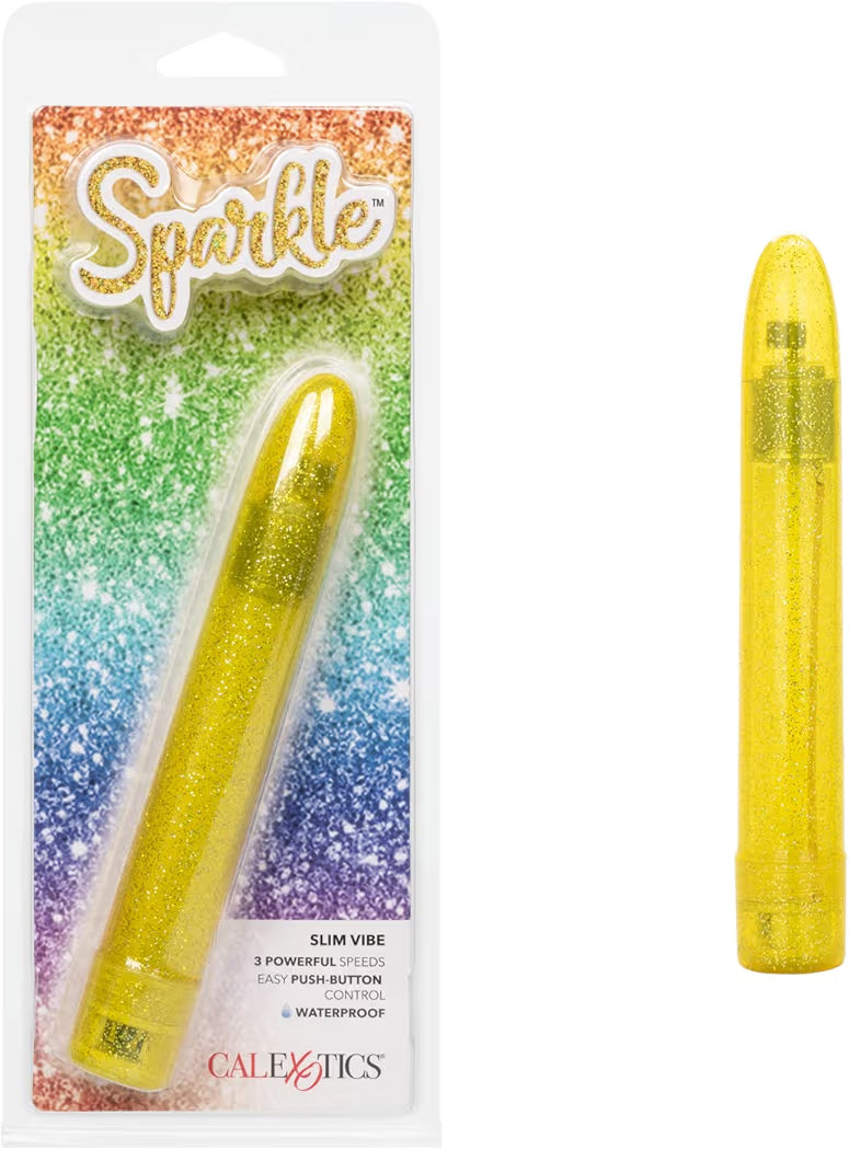 Sparkle Slim Vibe yellow glitter external massager