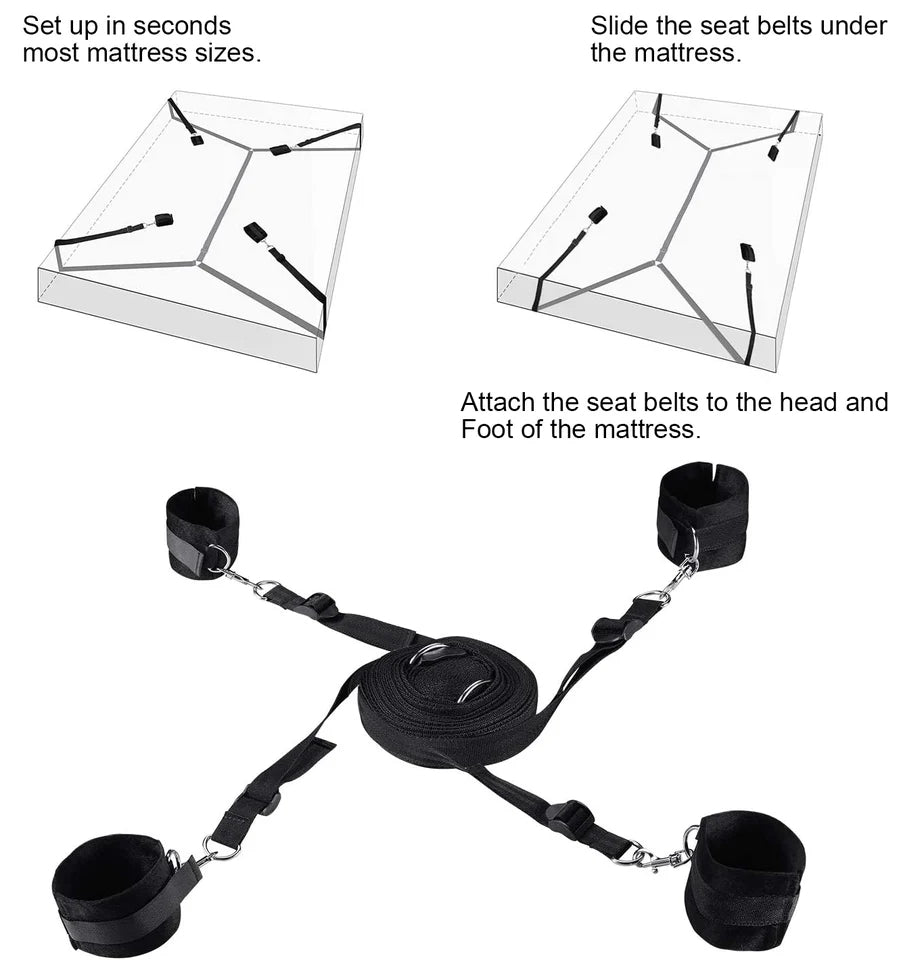 Bed restraint system - under the mattress in black