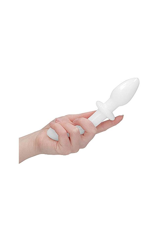 White Chrystalino double-ended glass dildo