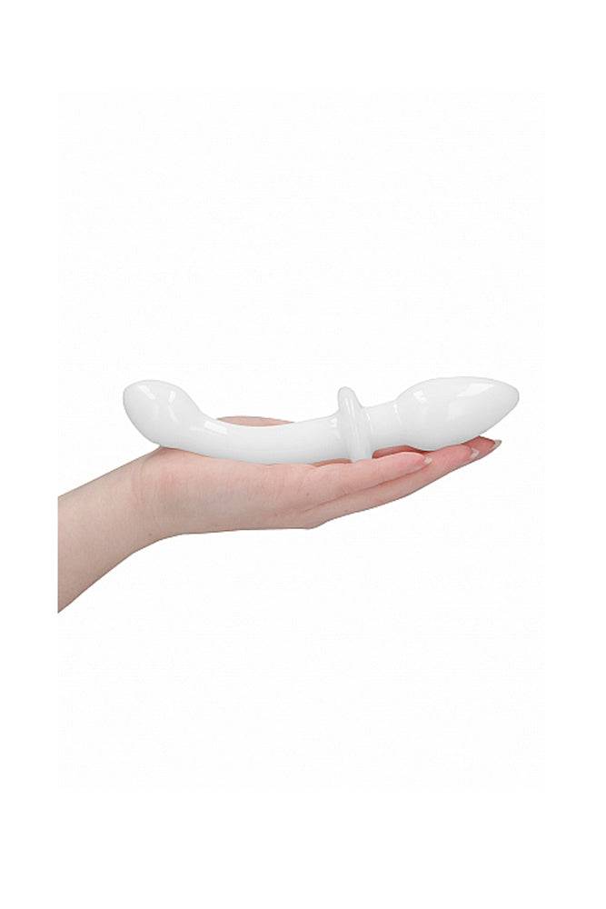 White Chrystalino double-ended glass dildo