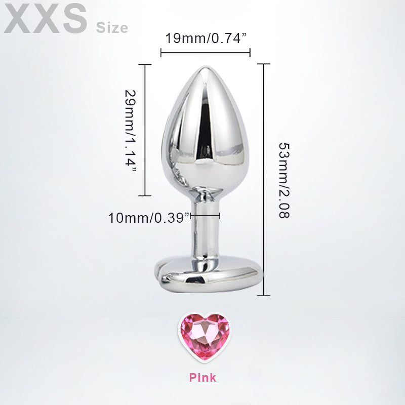 XXSmall heart-shaped metal butt plug with gem - perfect for beginners