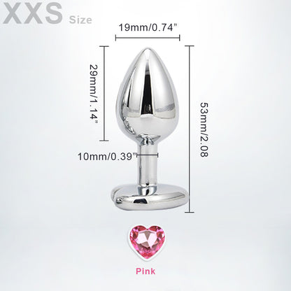 XXSmall heart-shaped metal butt plug with gem - perfect for beginners