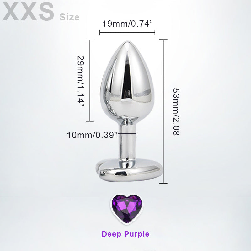 XXSmall heart-shaped metal butt plug with gem - perfect for beginners