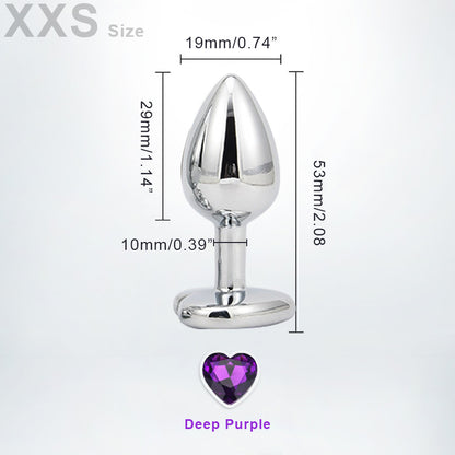 XXSmall heart-shaped metal butt plug with gem - perfect for beginners