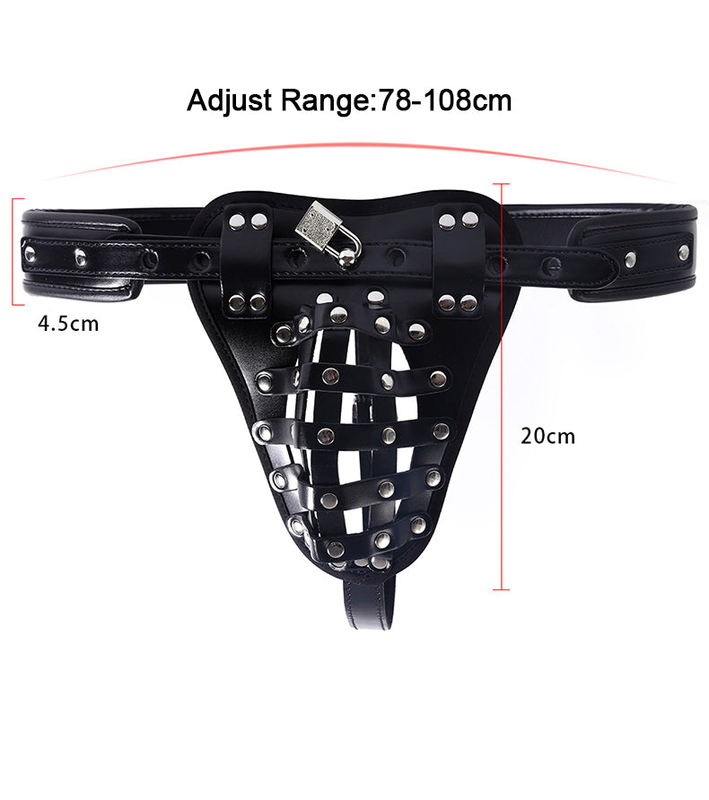 Men’s PU leather chastity belt with adjustable buckle and metal hardware