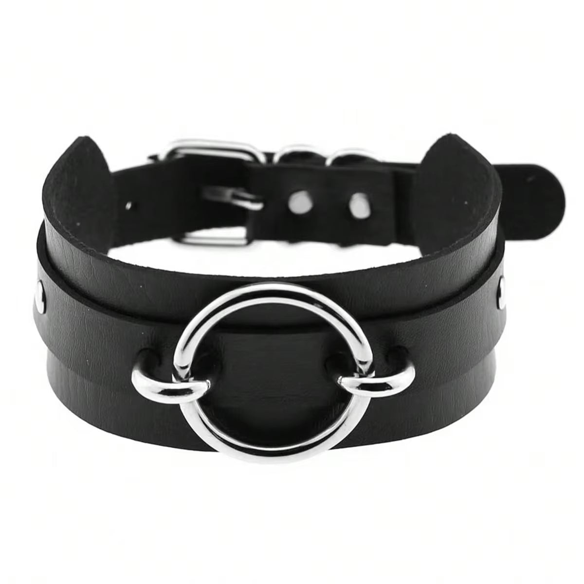 Wide O-Ring Submission Choker Collar – Silver Hardware