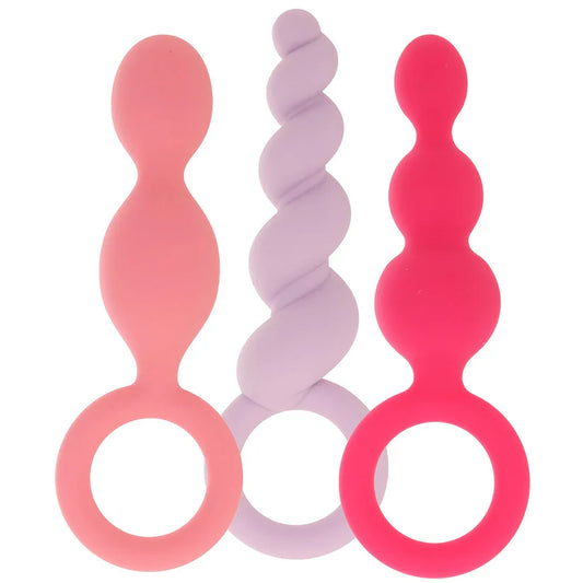Satisfyer 3 piece silicone butt plug anal training set with graduated beginner-friendly sizes
