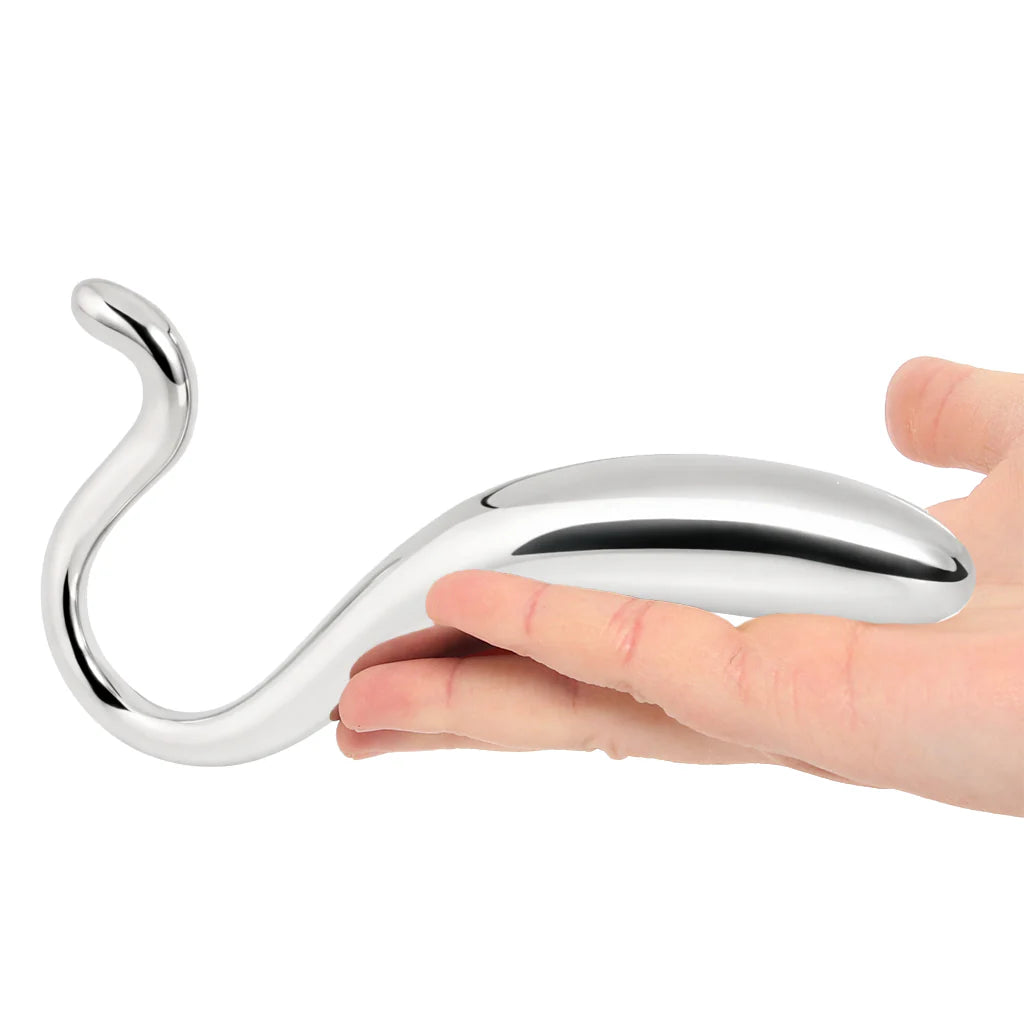 Rouge stainless steel curved wand metal massager with dual-ended design and storage case